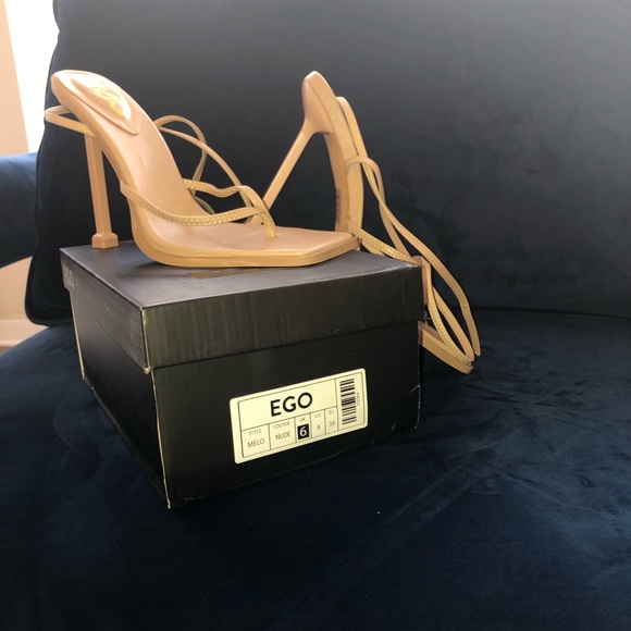 NEW EGO Shoes- NUDE THONG BUCKLE STRAP DETAIL SQUARE TOE STILETTO (Size US 8) - Picture 5 of 10